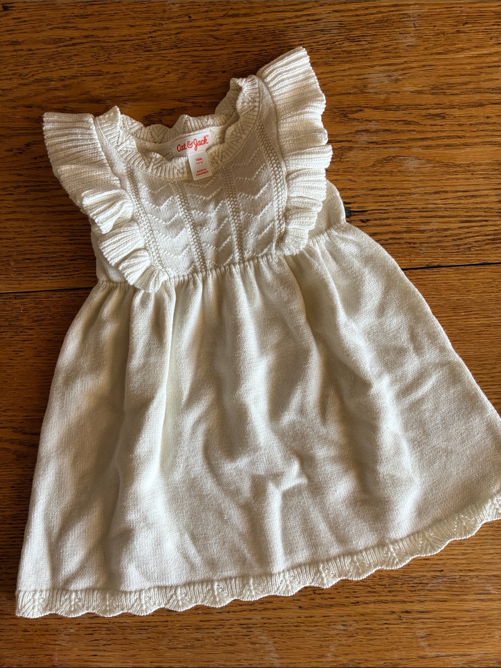 Cat & Jack Cream Knit Ruffle-Sleeve Girls Dress